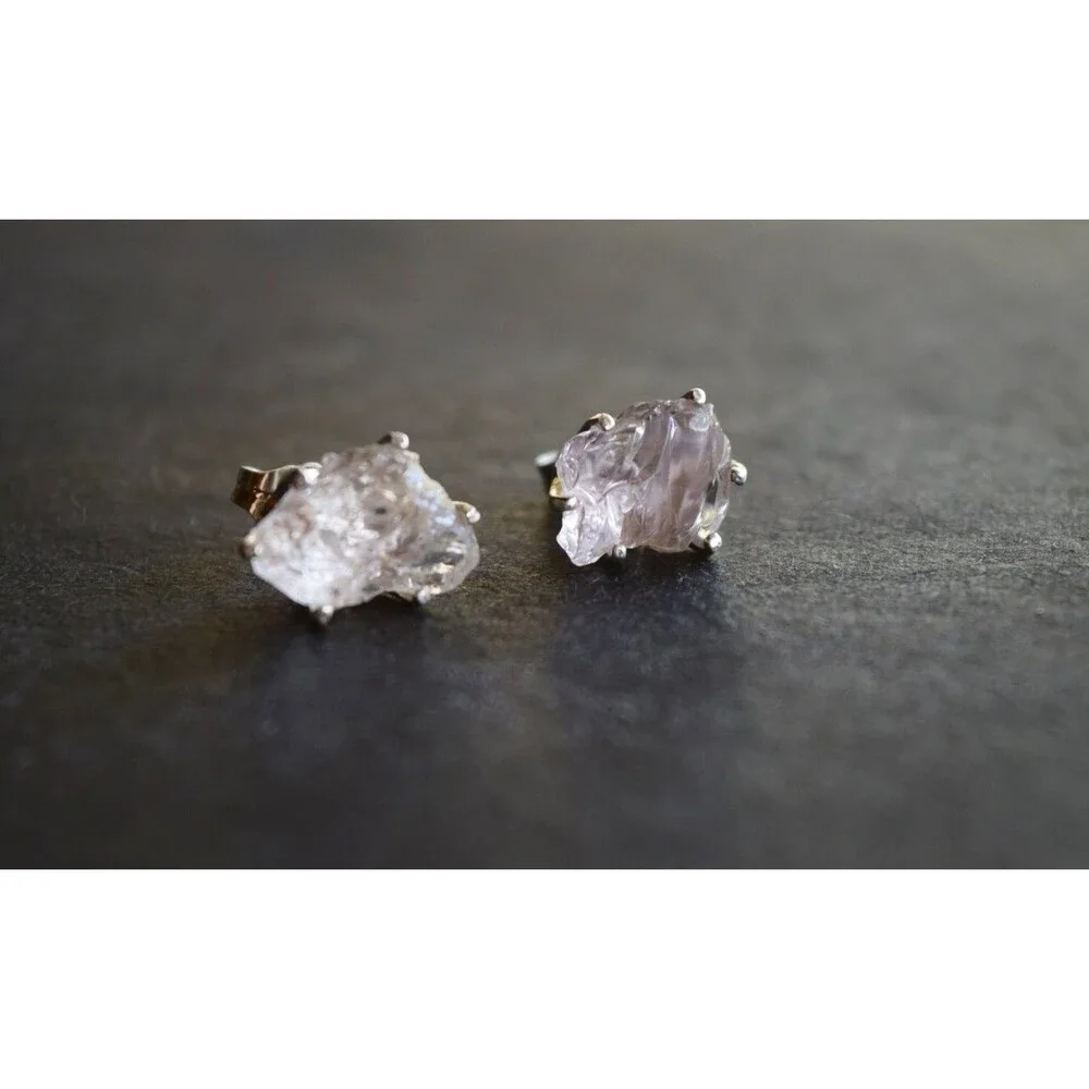 Lake County diamond earrings, 925 sterling silver, raw gemstones